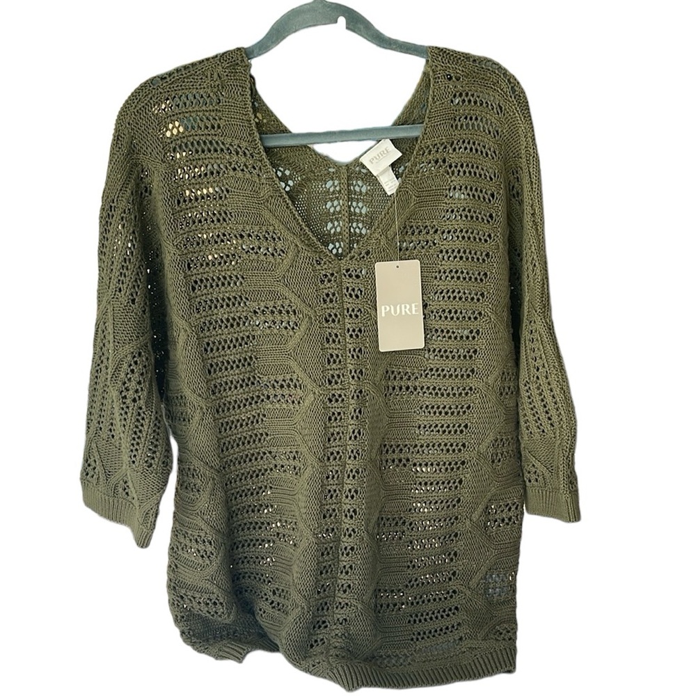 PURE crochet style sweater, sz16, Vneck, half sleeve, NWT… Cotton blend